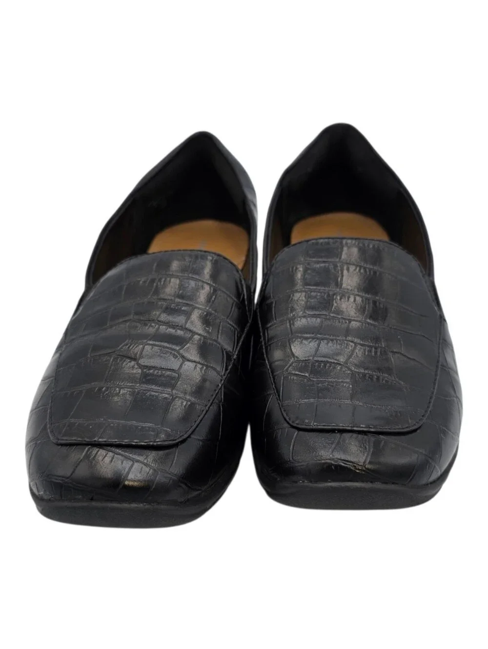 Easy Spirit Women’s Black Croc-Embossed Slip-On  Loafers Size 10M